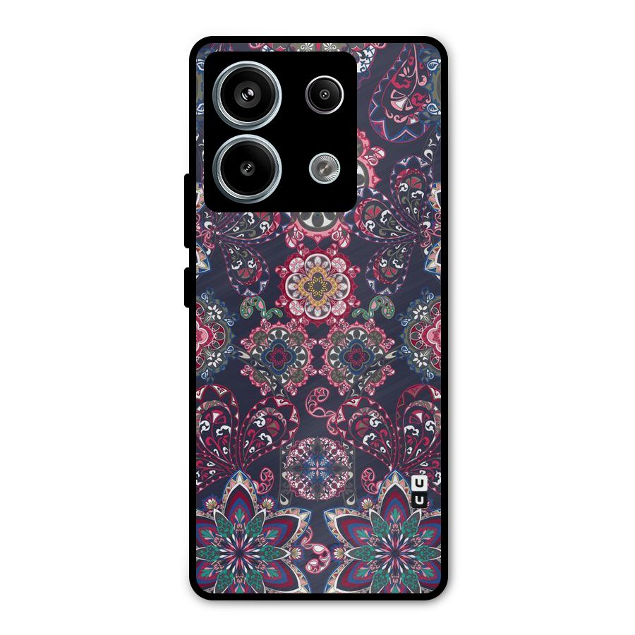 Navy Blue Bloom Pattern Metal Back Case for Redmi Note 13 Pro 5G