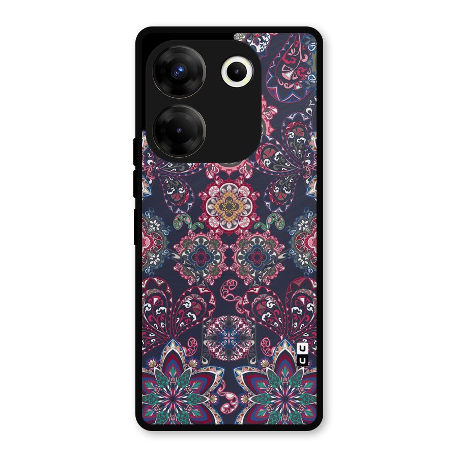Navy Blue Bloom Pattern Metal Back Case for Tecno Camon 20