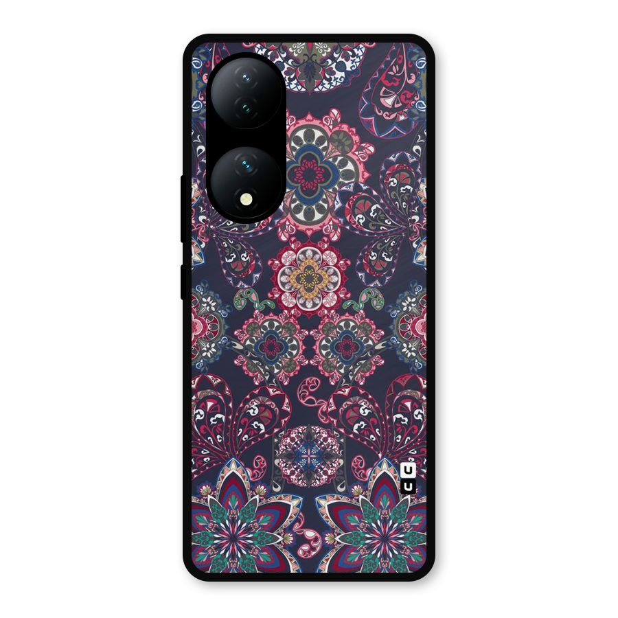 Navy Blue Bloom Pattern Metal Back Case for Vivo T2