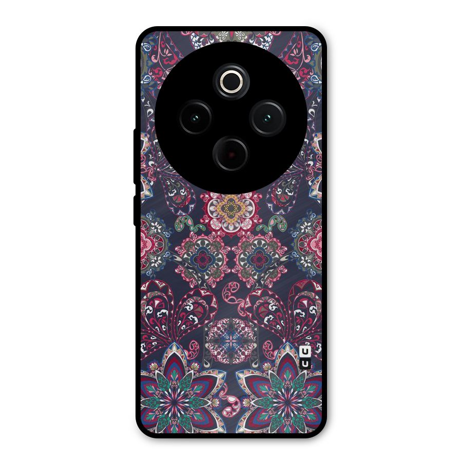 Navy Blue Bloom Pattern Metal Back Case for Vivo T4
