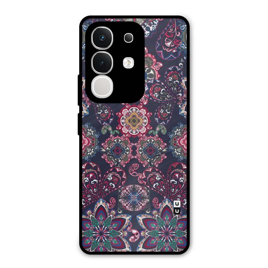 Navy Blue Bloom Pattern Metal Back Case for Vivo T4x
