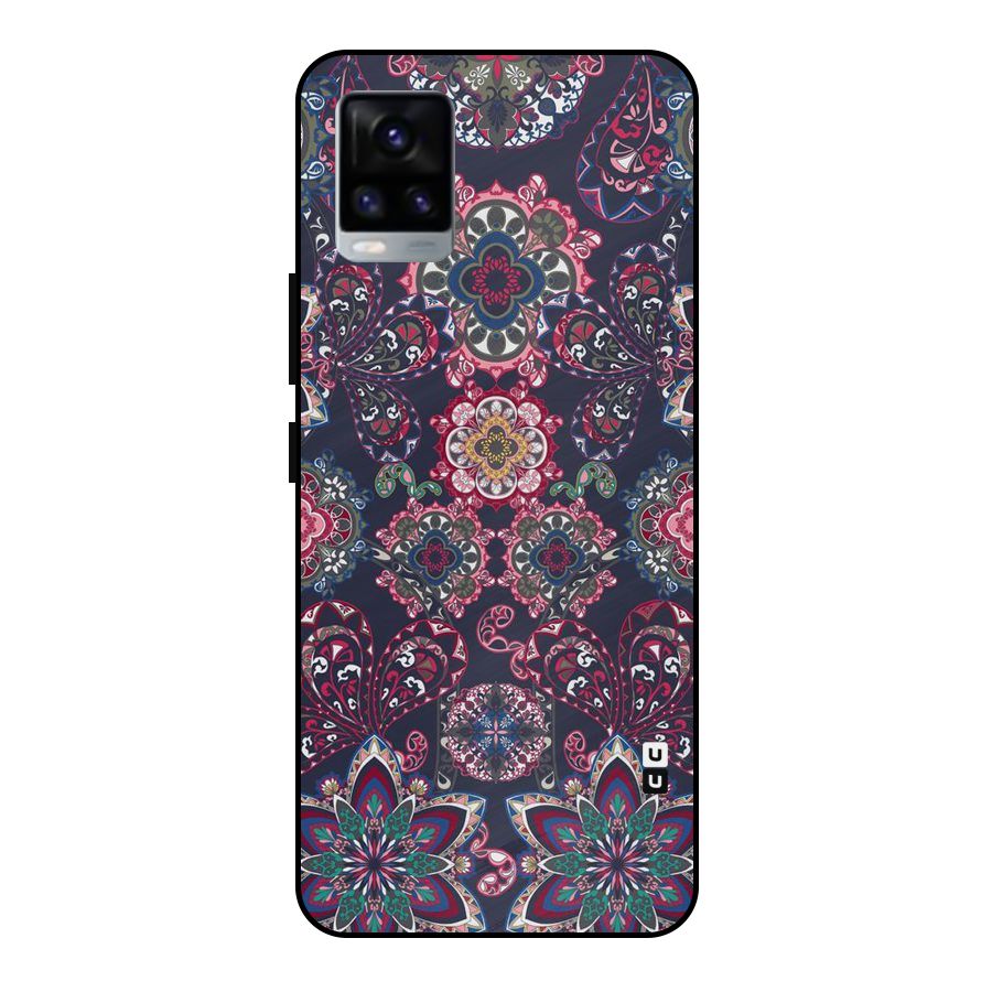 Navy Blue Bloom Pattern Metal Back Case for Vivo V20