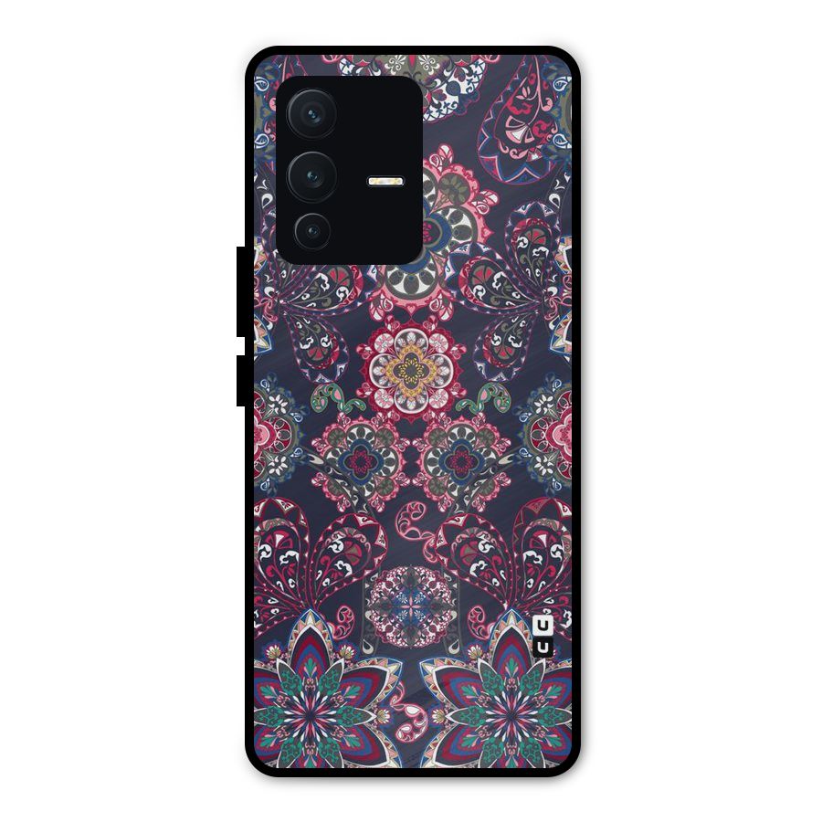 Navy Blue Bloom Pattern Metal Back Case for Vivo V23 Pro