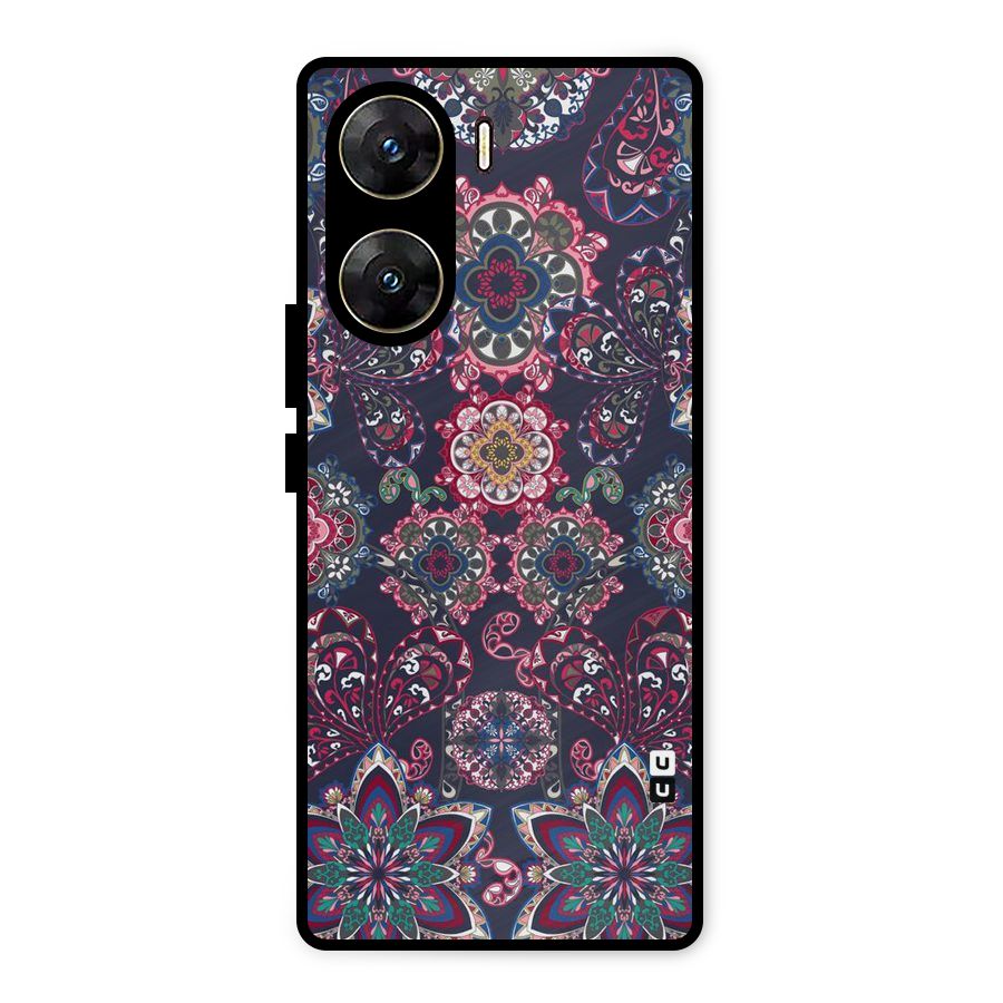 Navy Blue Bloom Pattern Metal Back Case for Vivo V29e