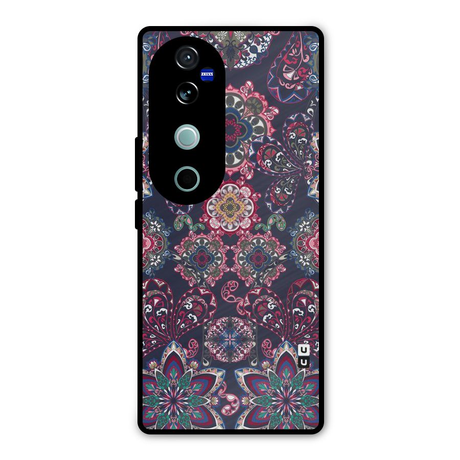 Navy Blue Bloom Pattern Metal Back Case for Vivo V40