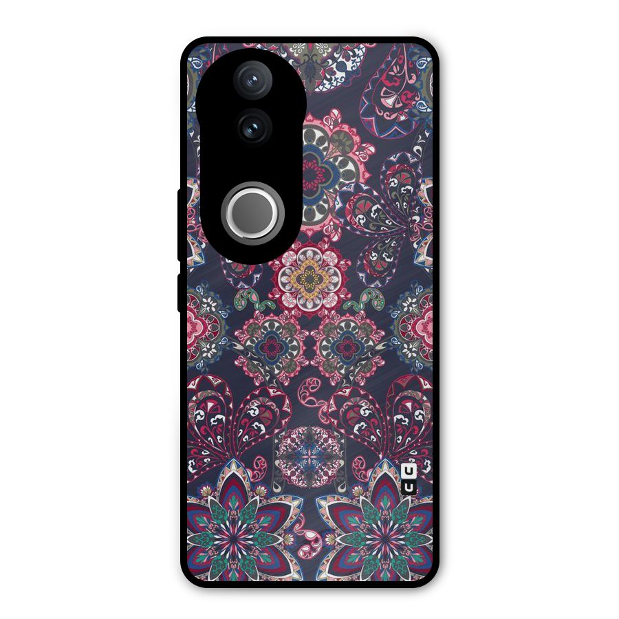 Navy Blue Bloom Pattern Metal Back Case for Vivo V50e