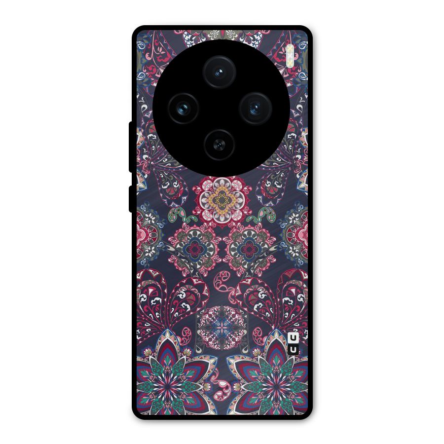 Navy Blue Bloom Pattern Metal Back Case for Vivo X100