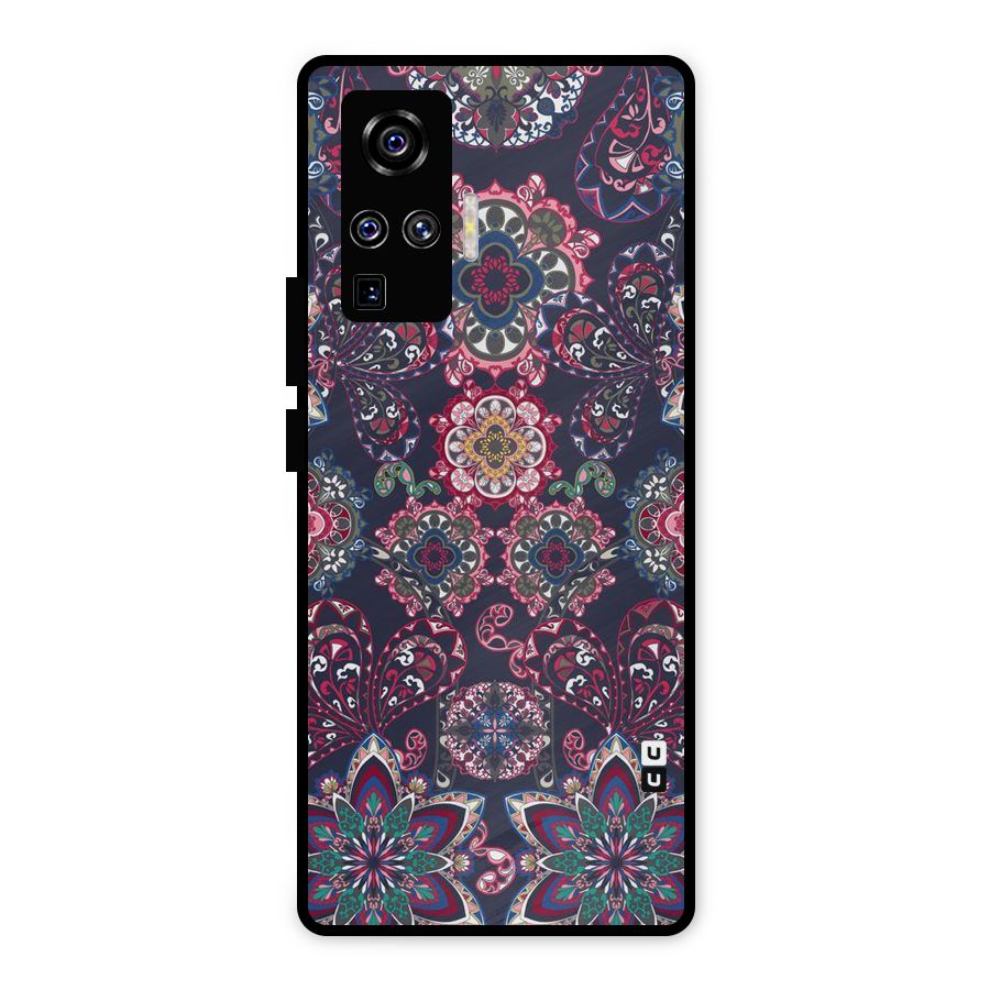 Navy Blue Bloom Pattern Metal Back Case for Vivo X50 Pro