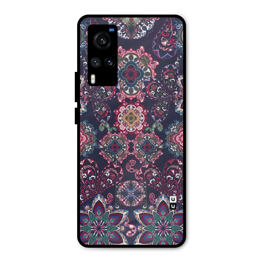 Navy Blue Bloom Pattern Metal Back Case for Vivo X60