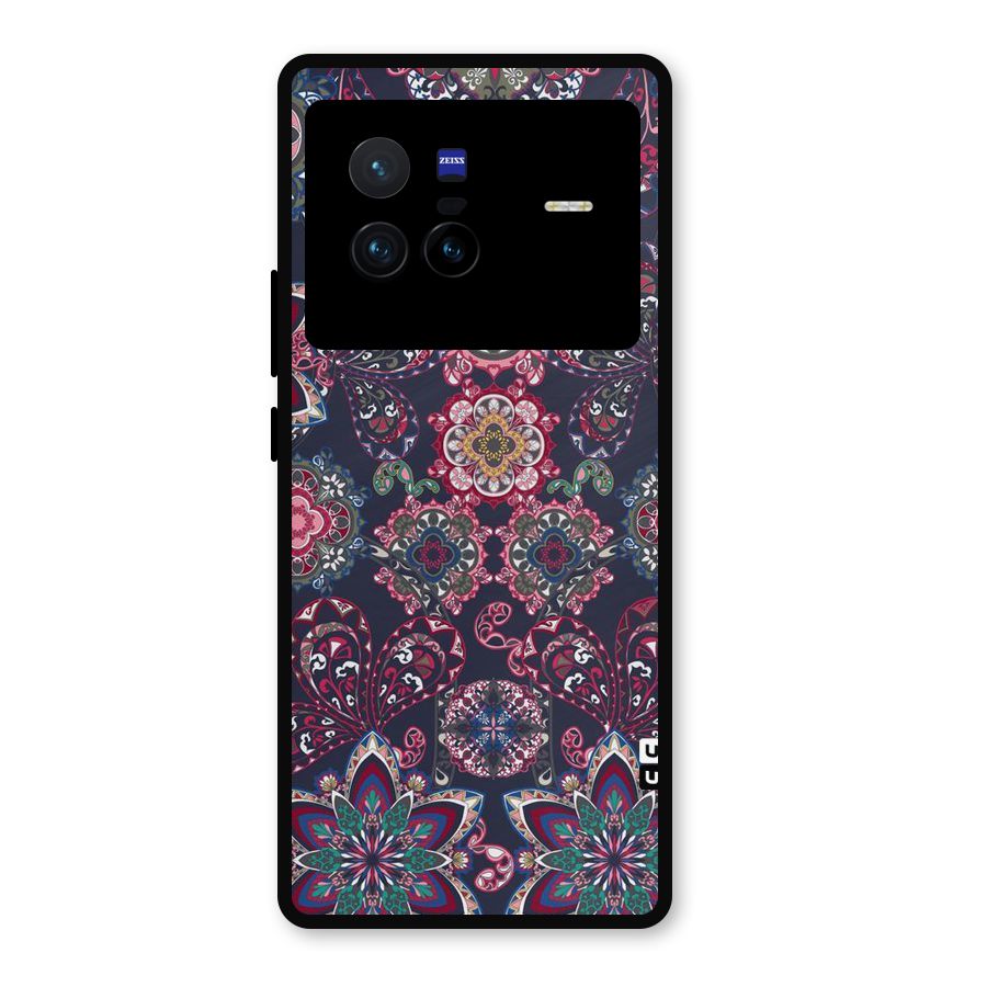 Navy Blue Bloom Pattern Metal Back Case for Vivo X80