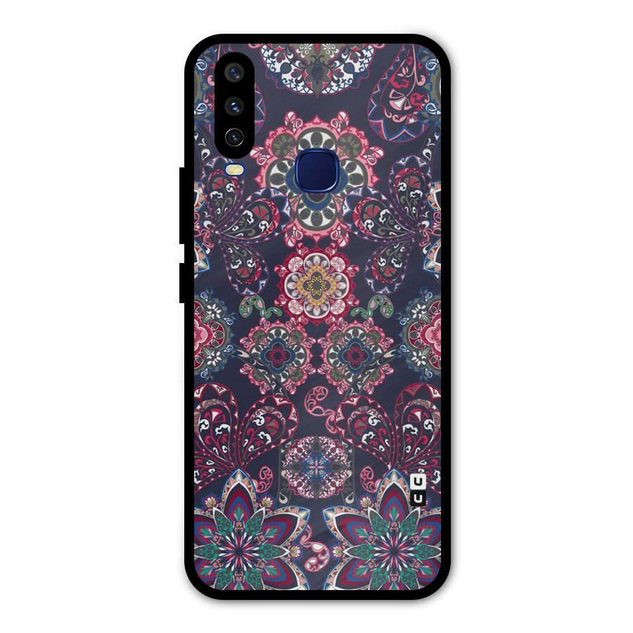 Navy Blue Bloom Pattern Metal Back Case for Vivo Y15