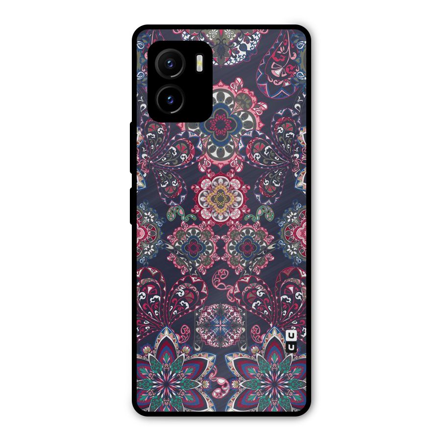 Navy Blue Bloom Pattern Metal Back Case for Vivo Y15s