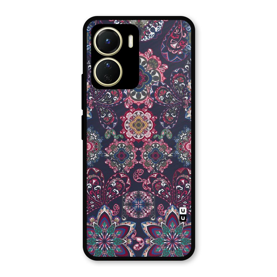 Navy Blue Bloom Pattern Metal Back Case for Vivo Y16