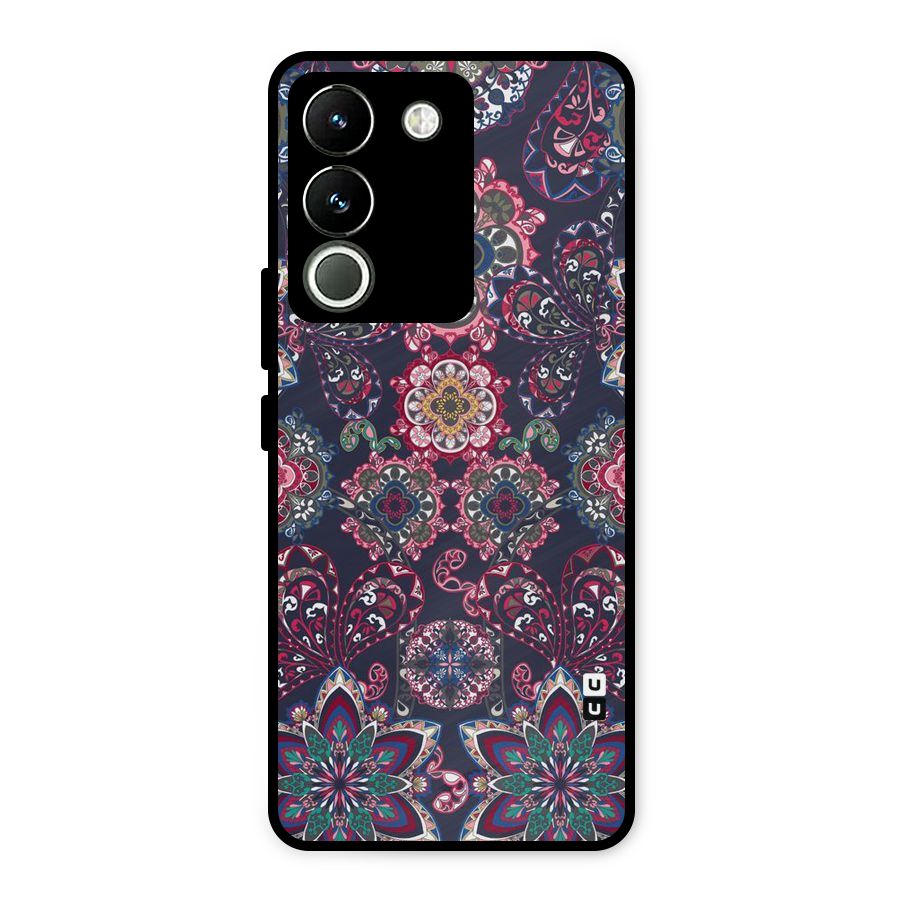 Navy Blue Bloom Pattern Metal Back Case for Vivo Y200