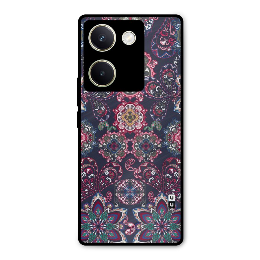 Navy Blue Bloom Pattern Metal Back Case for Vivo Y200 Pro