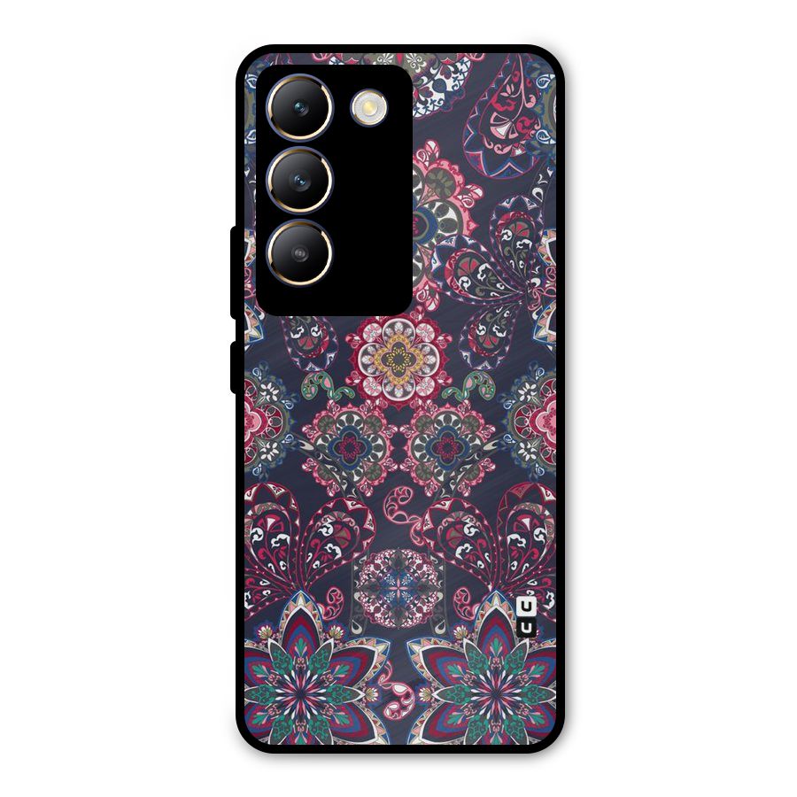 Navy Blue Bloom Pattern Metal Back Case for Vivo Y200e
