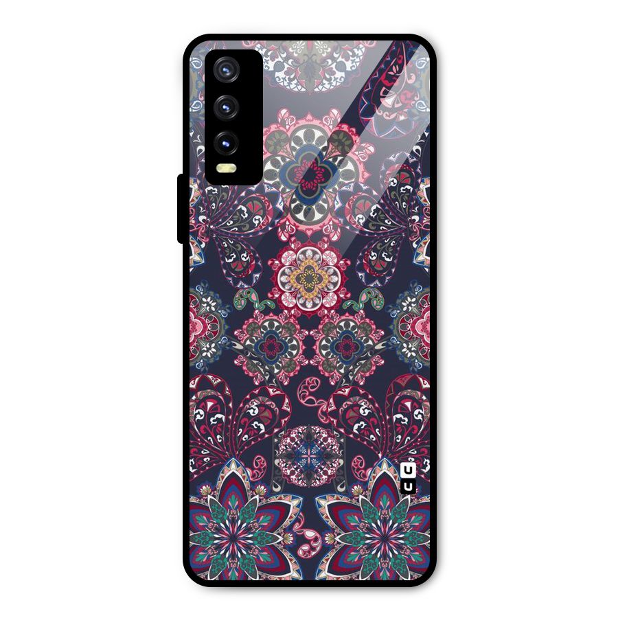 Navy Blue Bloom Pattern Metal Back Case for Vivo Y20g