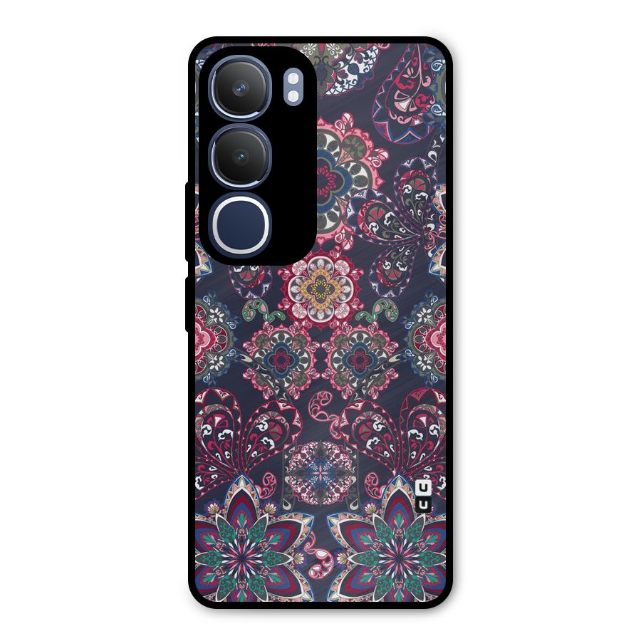 Navy Blue Bloom Pattern Metal Back Case for Vivo Y29