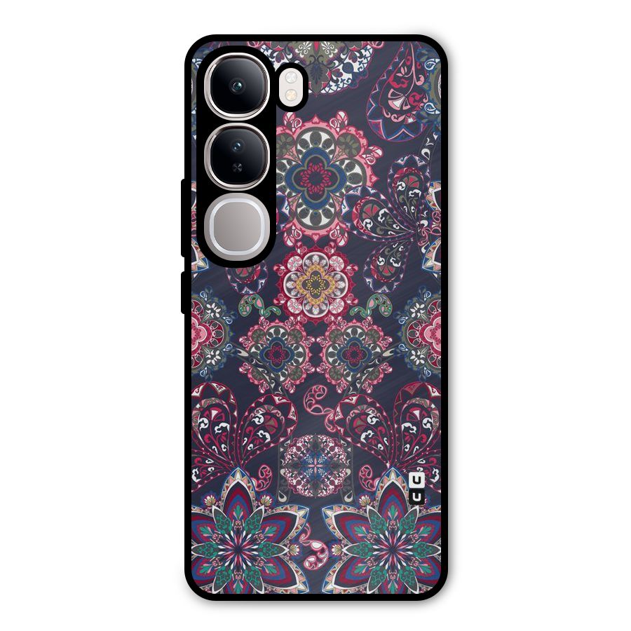Navy Blue Bloom Pattern Metal Back Case for Vivo Y300