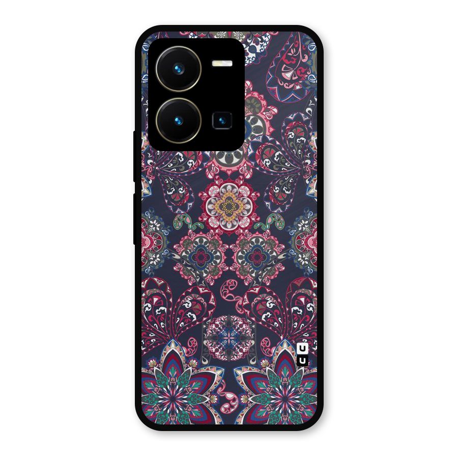 Navy Blue Bloom Pattern Metal Back Case for Vivo Y35
