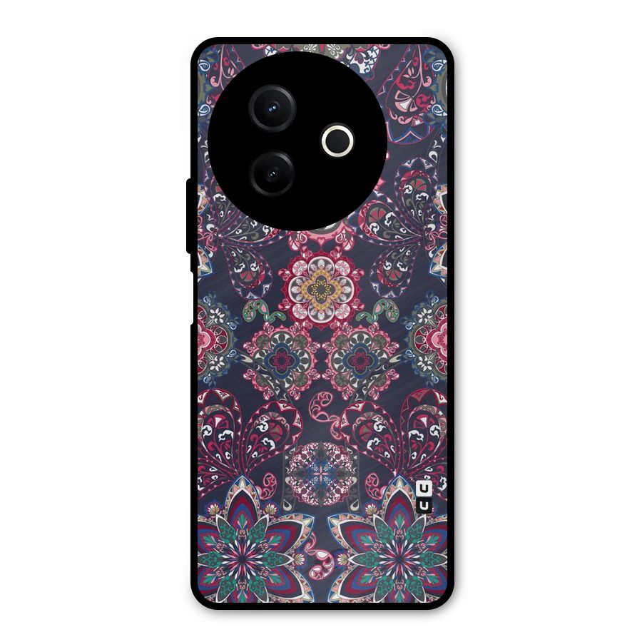 Navy Blue Bloom Pattern Metal Back Case for Vivo Y39