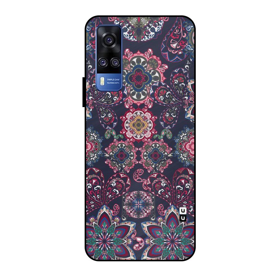 Navy Blue Bloom Pattern Metal Back Case for Vivo Y51