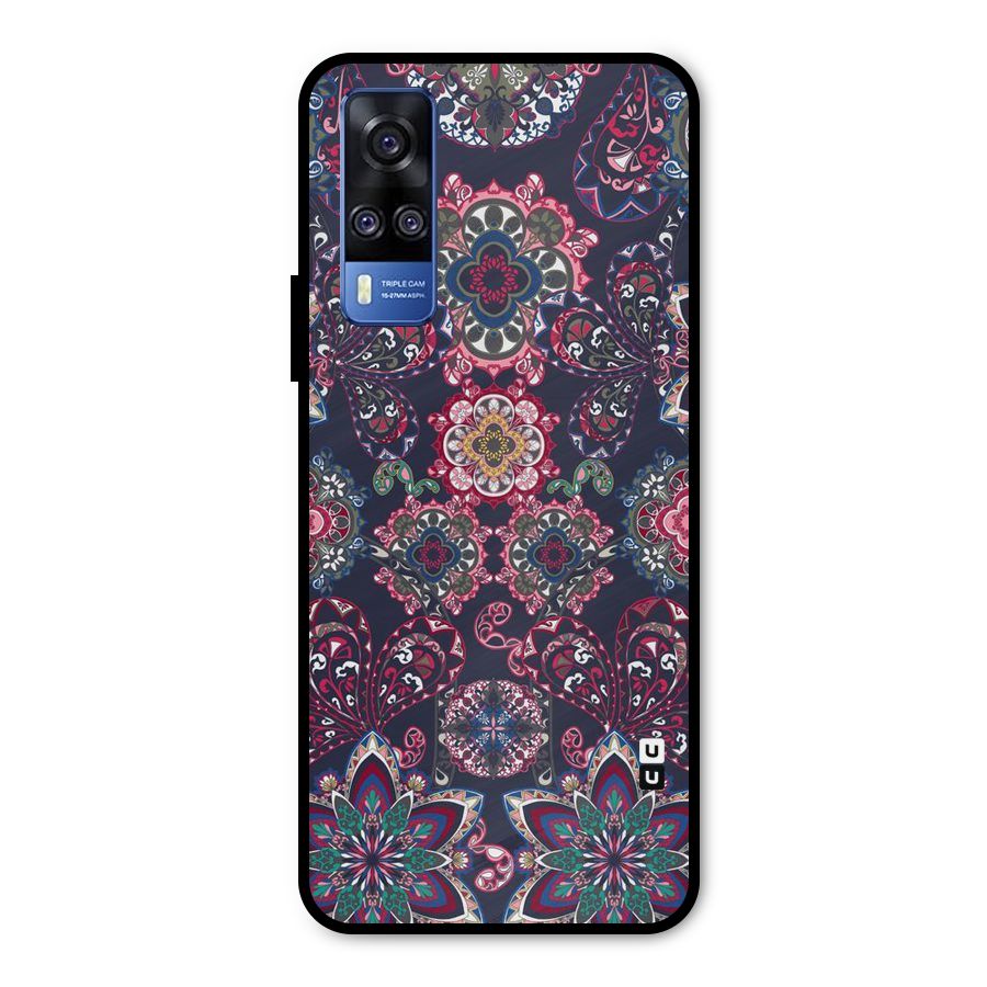 Navy Blue Bloom Pattern Metal Back Case for Vivo Y51A