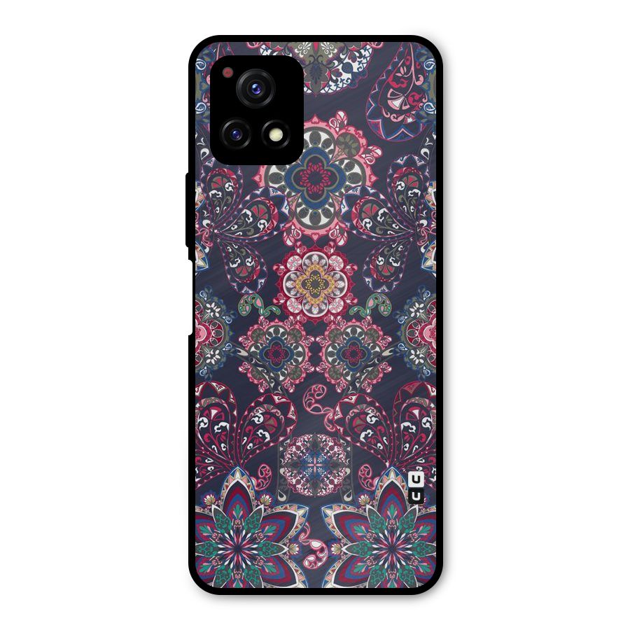 Navy Blue Bloom Pattern Metal Back Case for Vivo Y72 5G
