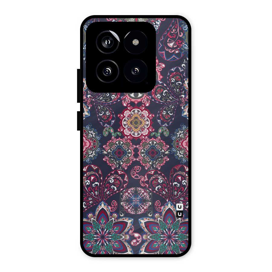 Navy Blue Bloom Pattern Metal Back Case for Xiaomi 14