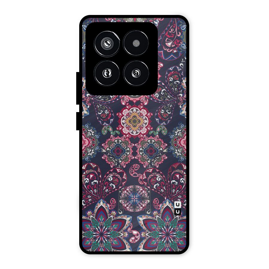 Navy Blue Bloom Pattern Metal Back Case for Xiaomi 14 Pro