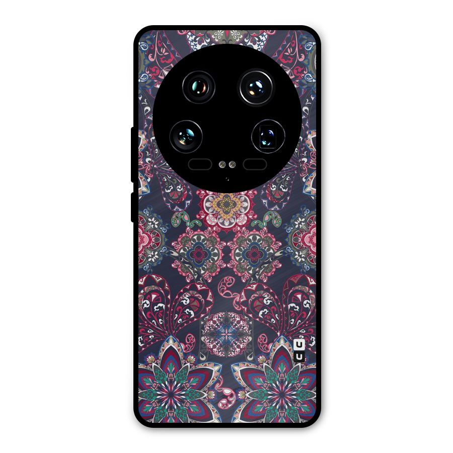 Navy Blue Bloom Pattern Metal Back Case for Xiaomi 14 Ultra
