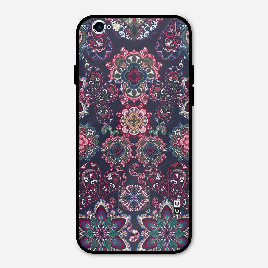 Navy Blue Bloom Pattern Metal Back Case for iPhone 6 6s