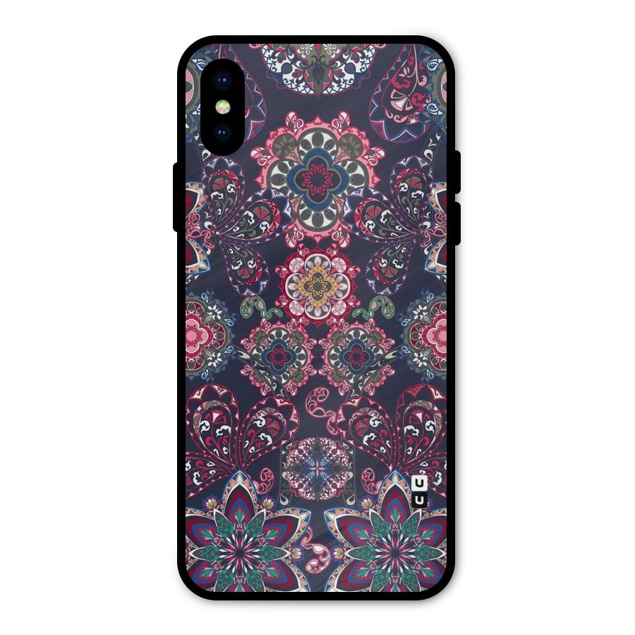 Navy Blue Bloom Pattern Metal Back Case for iPhone X