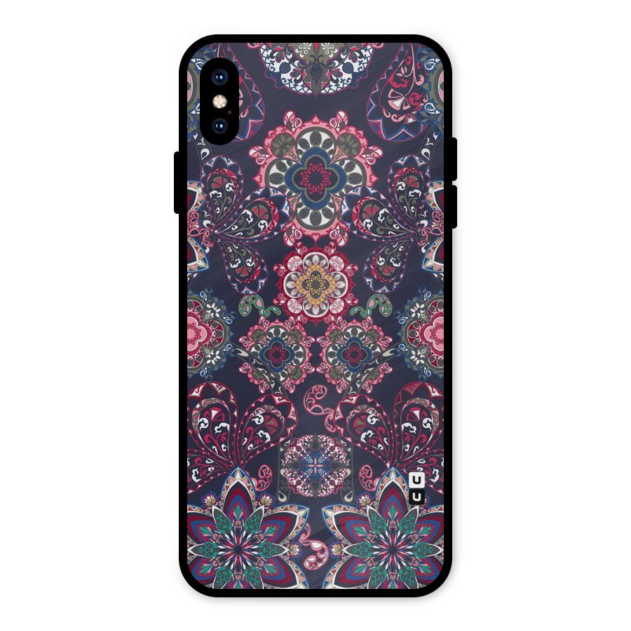 Navy Blue Bloom Pattern Metal Back Case for iPhone XS Max