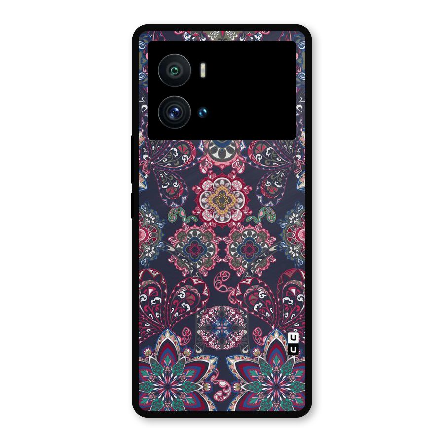 Navy Blue Bloom Pattern Metal Back Case for iQOO 9 Pro