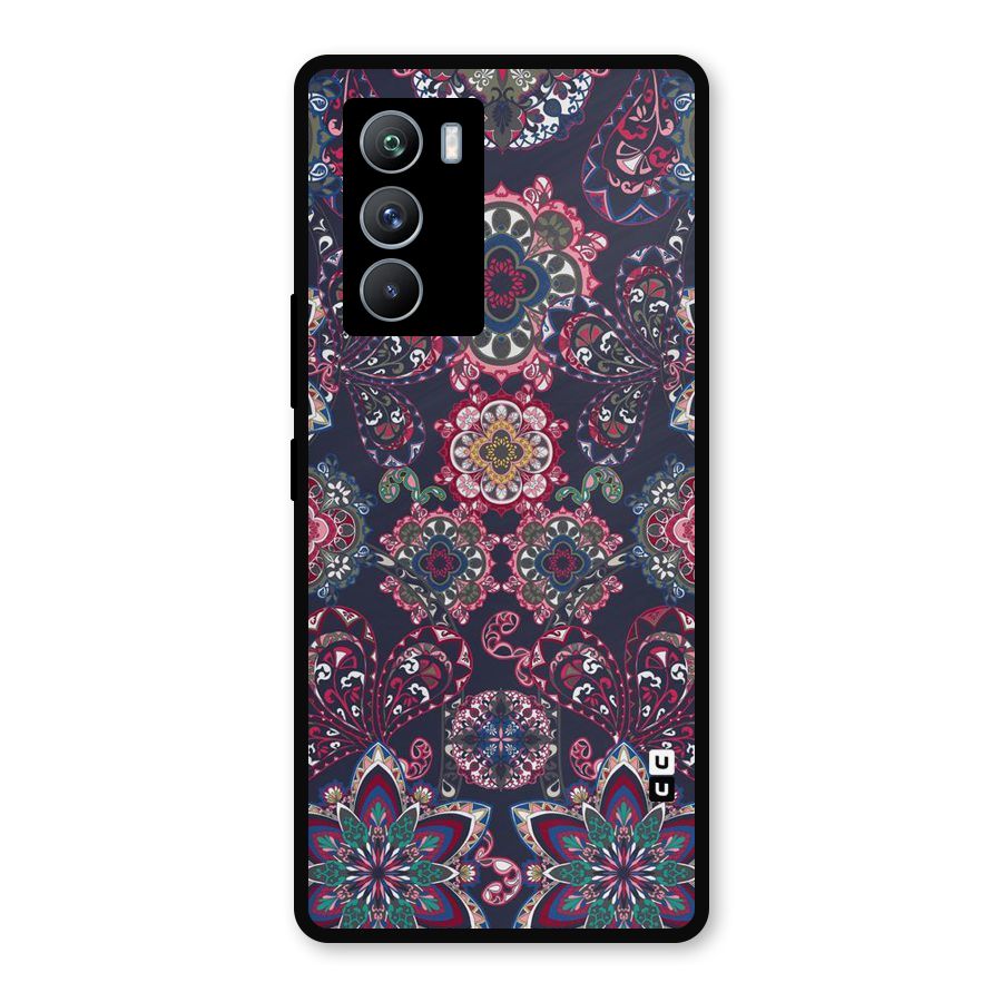 Navy Blue Bloom Pattern Metal Back Case for iQOO 9 SE