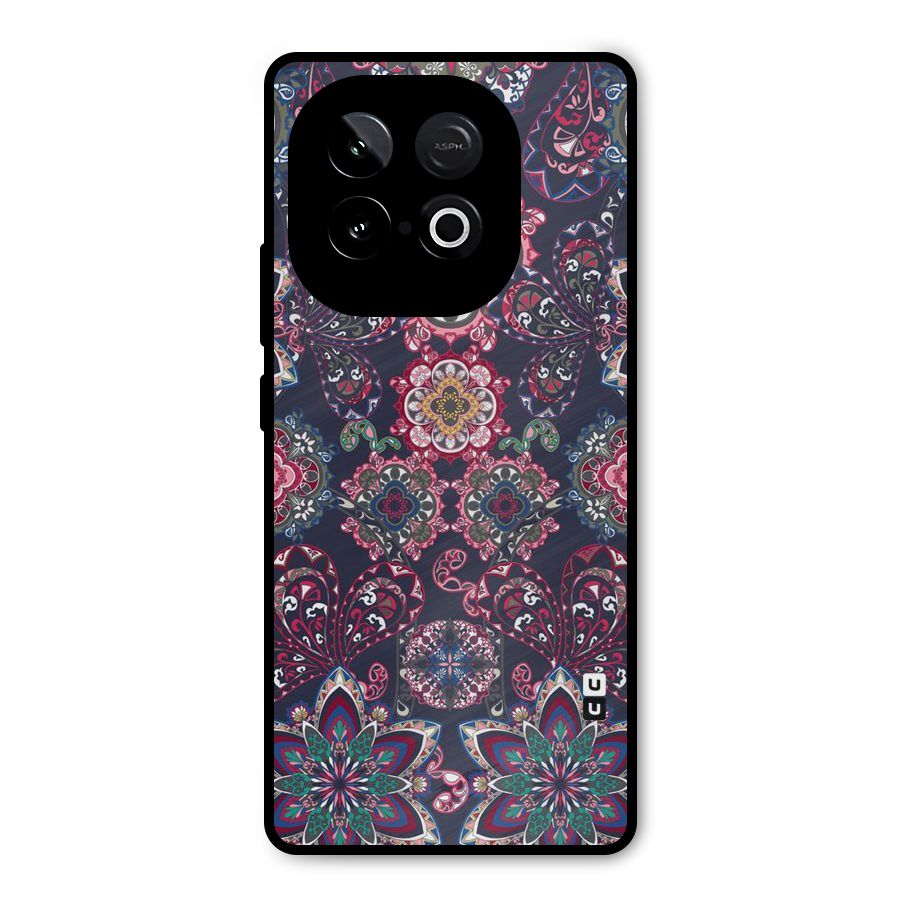 Navy Blue Bloom Pattern Metal Back Case for iQOO Neo 10