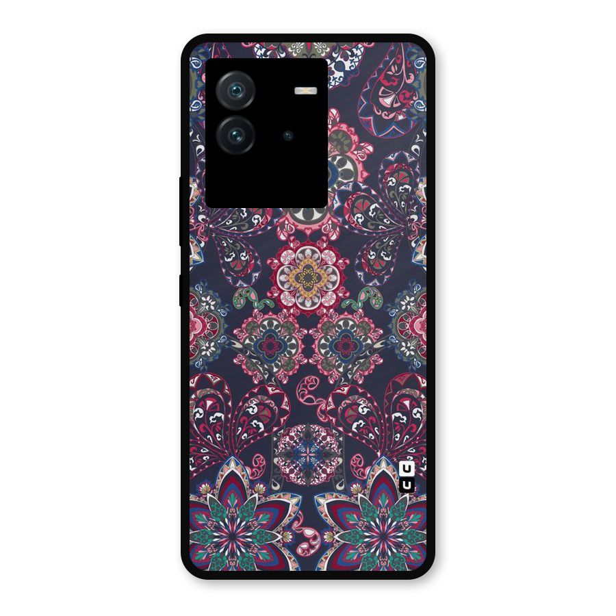 Navy Blue Bloom Pattern Metal Back Case for iQOO Neo 6 5G