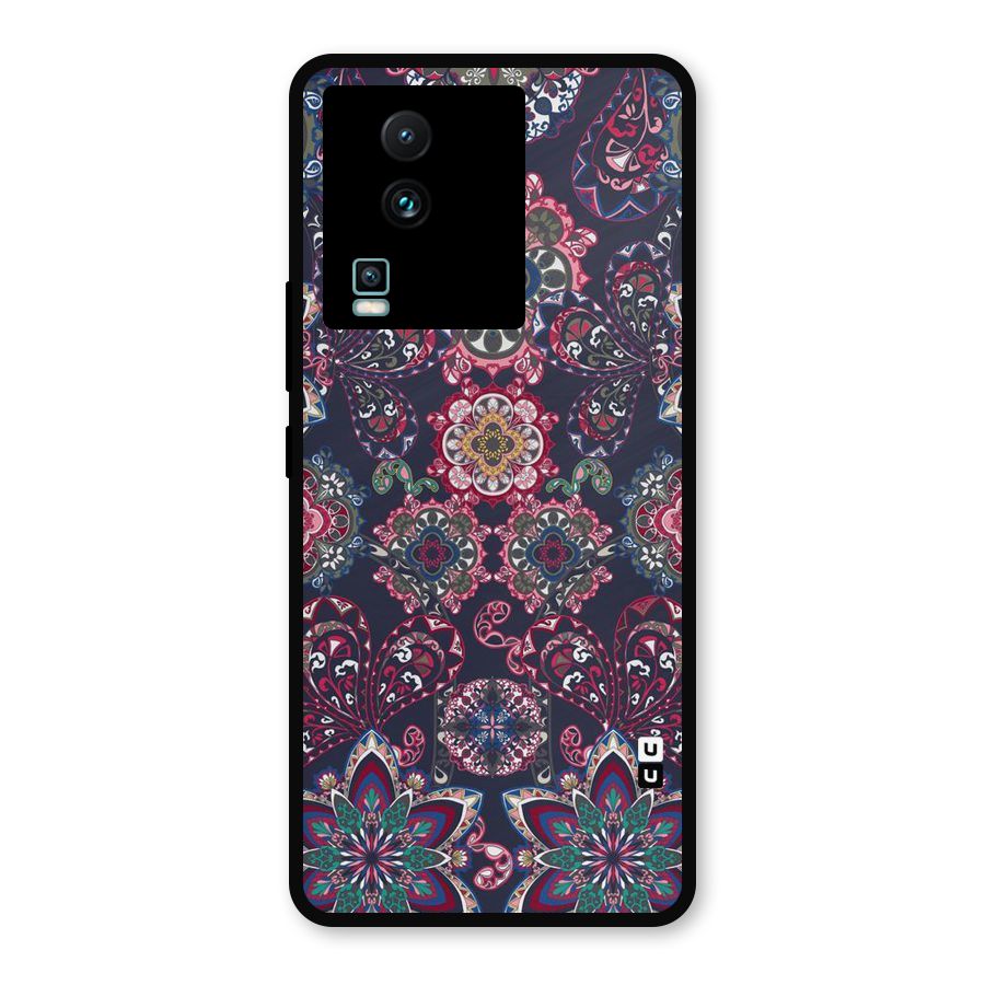 Navy Blue Bloom Pattern Metal Back Case for iQOO Neo 7 Pro