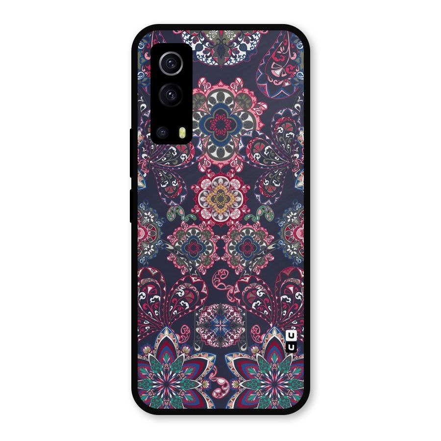 Navy Blue Bloom Pattern Metal Back Case for iQOO Z3