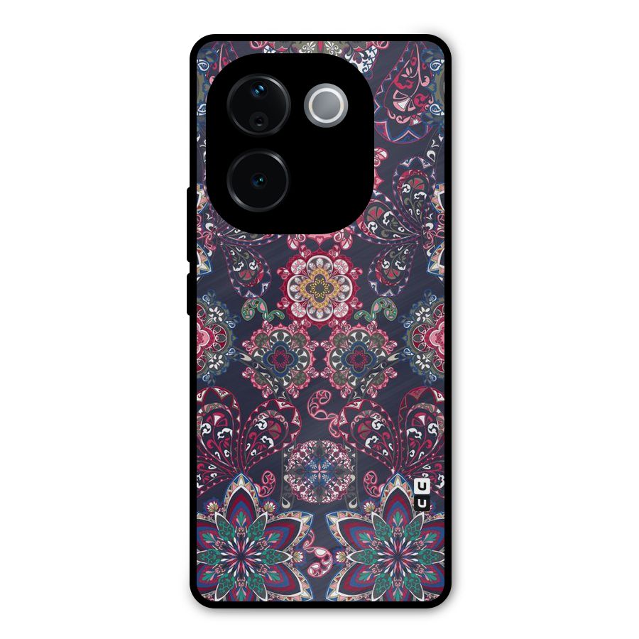 Navy Blue Bloom Pattern Metal Back Case for iQOO Z9s Pro