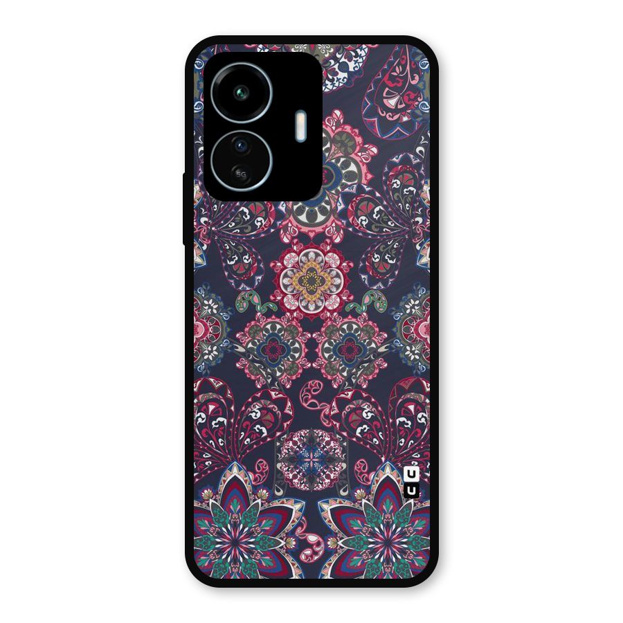 Navy Blue Bloom Pattern Metal Back Case for vivo iQOO Z6 Lite 5G
