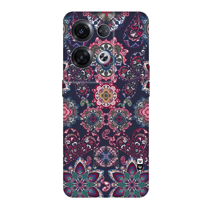 Navy Blue Bloom Pattern Original Polycarbonate Back Case for Oppo Reno8 Pro 5G
