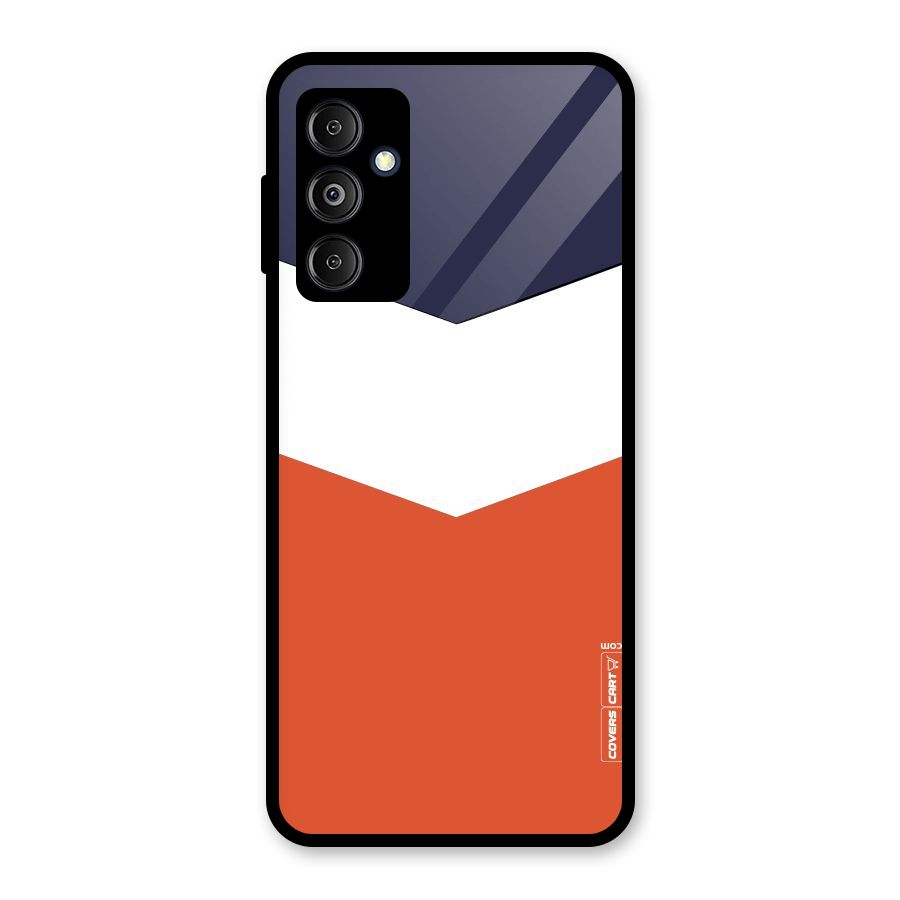Navy Blue White Orange Arrow Glass Back Case for Galaxy M14 5G
