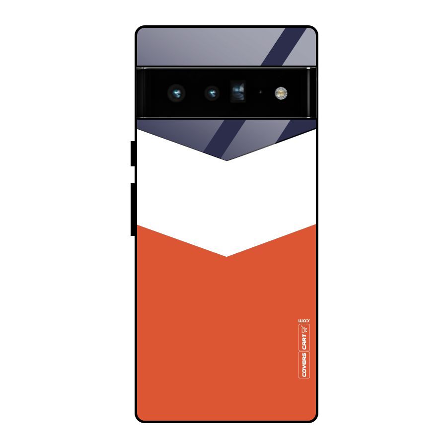 Navy Blue White Orange Arrow Glass Back Case for Google Pixel 6 Pro