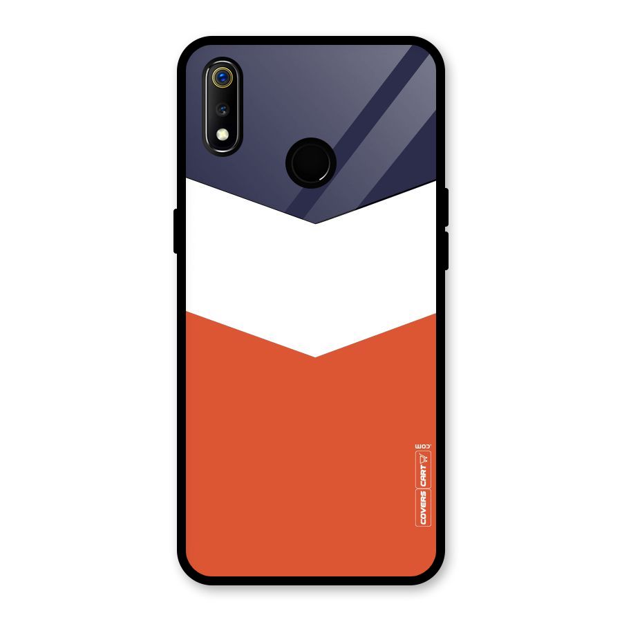 Navy Blue White Orange Arrow Glass Back Case for Realme 3i