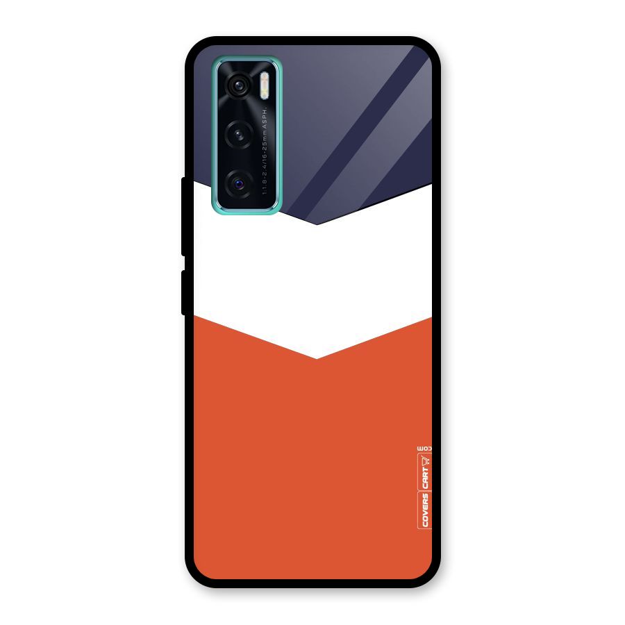 Navy Blue White Orange Arrow Glass Back Case for Vivo V20 SE