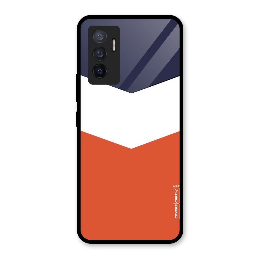 Navy Blue White Orange Arrow Glass Back Case for Vivo V23e