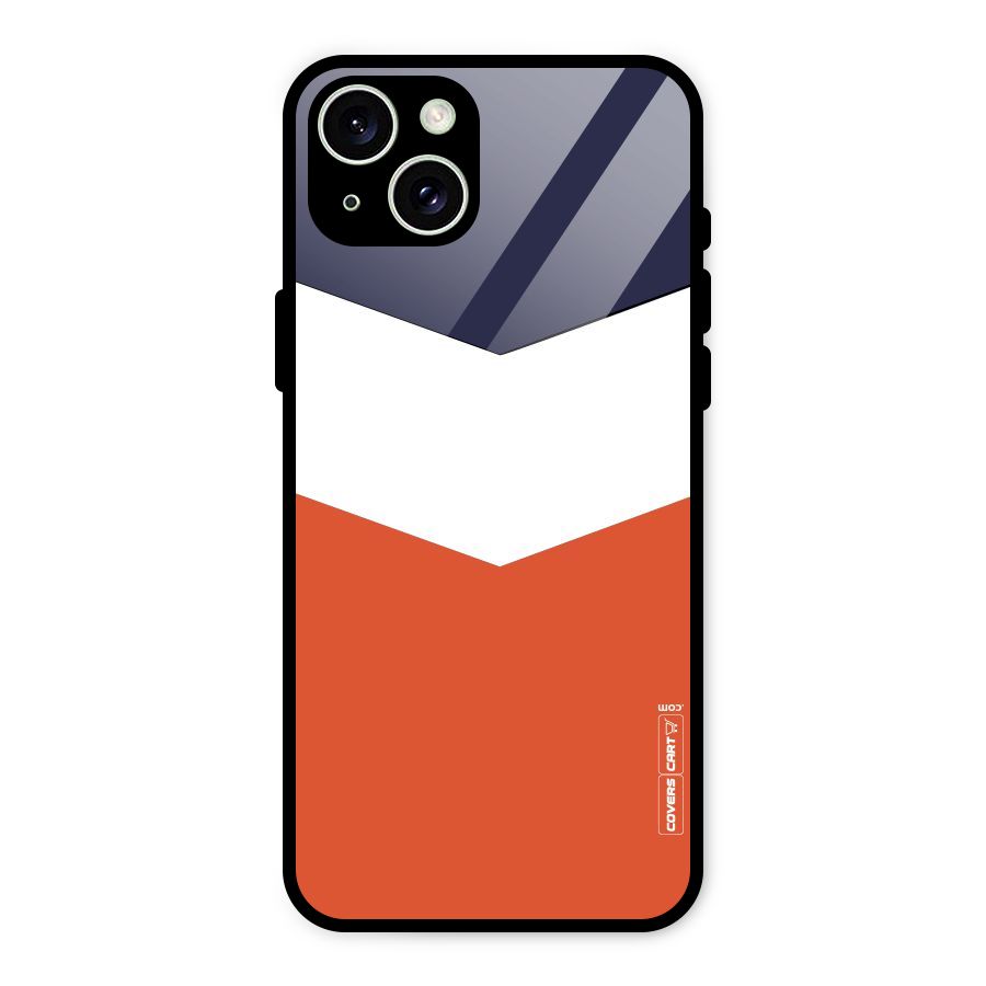 Navy Blue White Orange Arrow Glass Back Case for iPhone 15 Plus