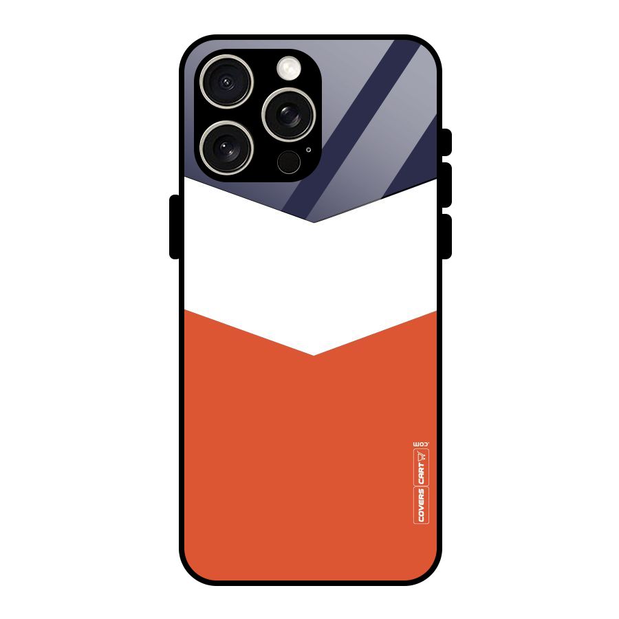 Navy Blue White Orange Arrow Glass Back Case for iPhone 15 Pro Max